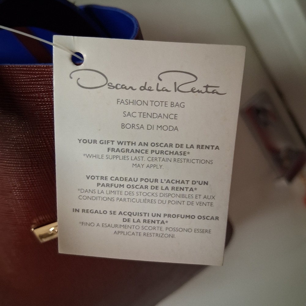 Oscar de la Renta Burgundy Structured Tote – Designer Shoulder Bag, 18.5” Wide - Picture 5 of 10